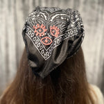 PROTECTIVE EYE Bandana Hand Embroidered Stitched Black Bandanna with Pink Stitches Mystic Design handmade Scarf 4 Eyes 2 corner embroidery Bandanas