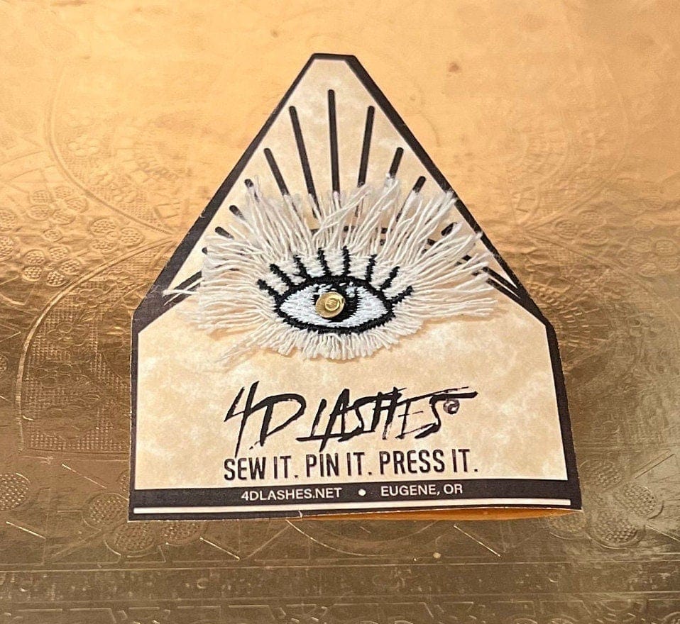 Protective Eye Decal Handmade Pin tie tack Pin included Embroidered Eye Frayed Natural Denim Lapel positive art stocking stuffer office gift Brooches & Lapel Pins