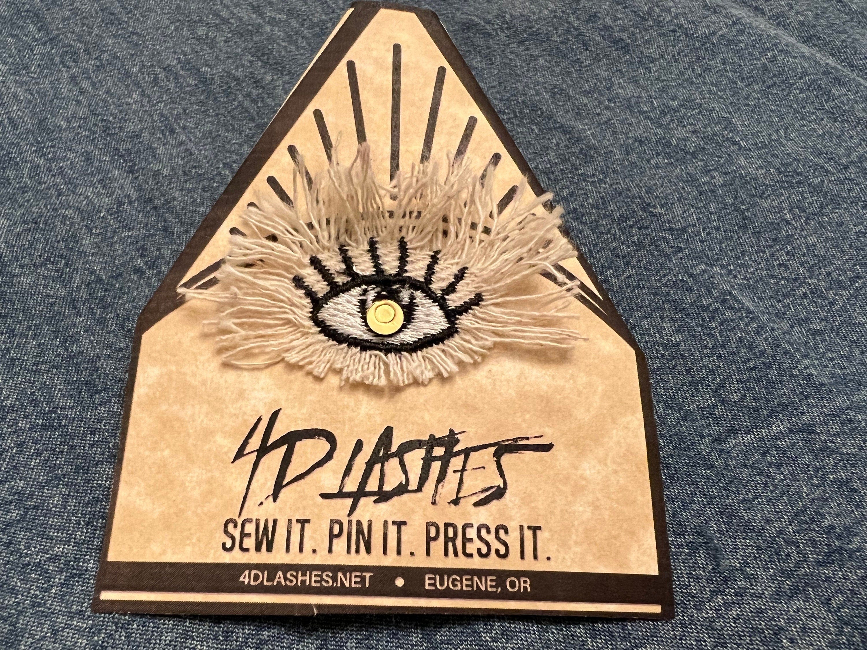 Protective Eye Decal Handmade Pin tie tack Pin included Embroidered Eye Frayed Natural Denim Lapel positive art stocking stuffer office gift Brooches & Lapel Pins