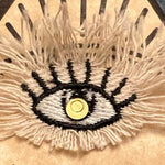 Protective Eye Decal Handmade Pin tie tack Pin included Embroidered Eye Frayed Natural Denim Lapel positive art stocking stuffer office gift Brooches & Lapel Pins