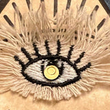 Protective Eye Decal Handmade Pin tie tack Pin included Embroidered Eye Frayed Natural Denim Lapel positive art stocking stuffer office gift Brooches & Lapel Pins