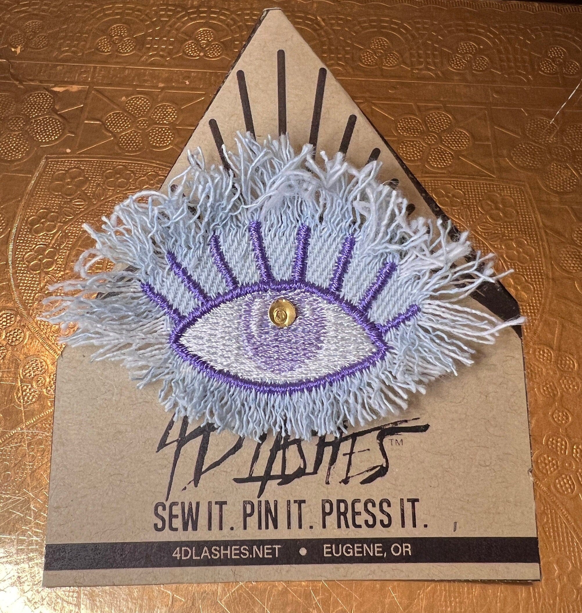 Protective Good Karma EYE Patch Handmade NuAge tack pin Embroidered Talisman Frayed Denim Blue Purple Bridal Party Bachelorette office gift Brooches & Lapel Pins