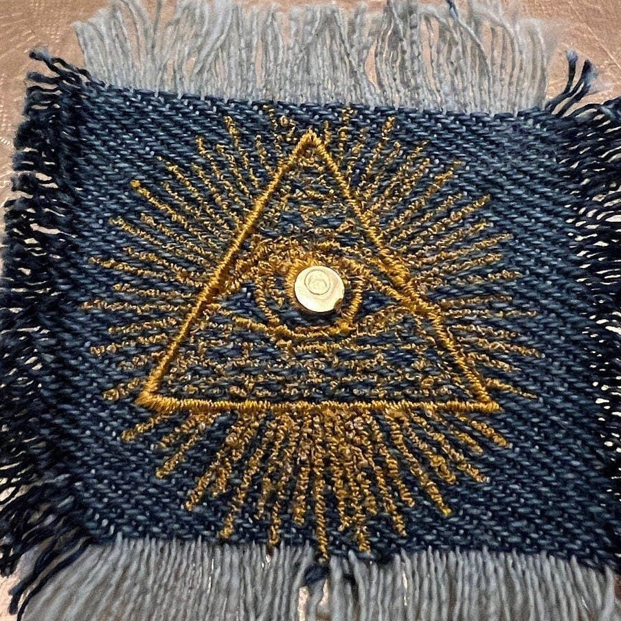 Protective PYRAMID EYE of Providence denim patch 2 X 2 Decal Iron On Pin Egyptian Masonic symbols frayed fringed edges Appliques & Patches
