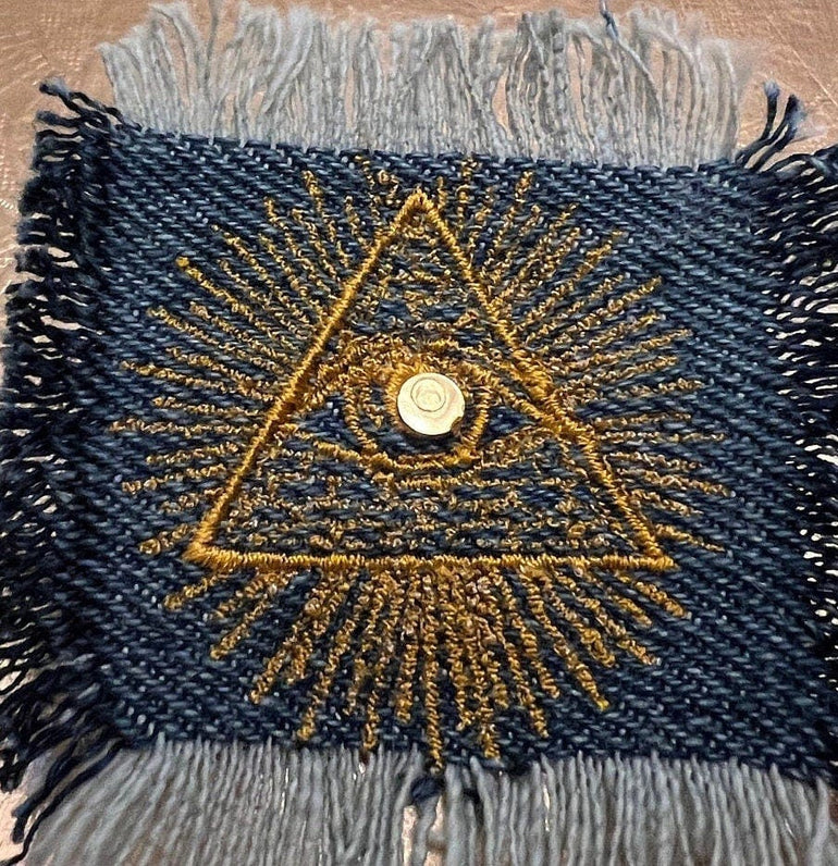 Protective PYRAMID EYE of Providence denim patch 2 X 2 Decal Iron On Pin Egyptian Masonic symbols frayed fringed edges Appliques & Patches
