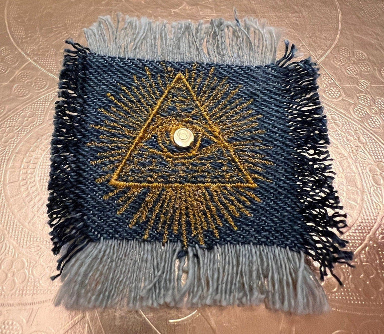 Protective PYRAMID EYE of Providence denim patch 2 X 2 Decal Iron On Pin Egyptian Masonic symbols frayed fringed edges Appliques & Patches