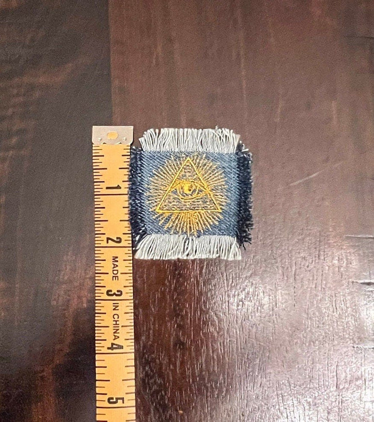 Protective PYRAMID EYE of Providence denim patch 2 X 2 Decal Iron On Pin Egyptian Masonic symbols frayed fringed edges Appliques & Patches