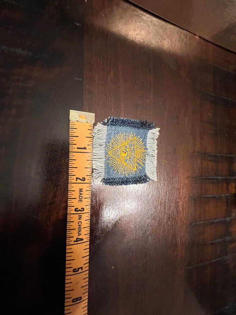 Protective PYRAMID EYE of Providence denim patch 2 X 2 Decal Iron On Pin Egyptian Masonic symbols frayed fringed edges Appliques & Patches
