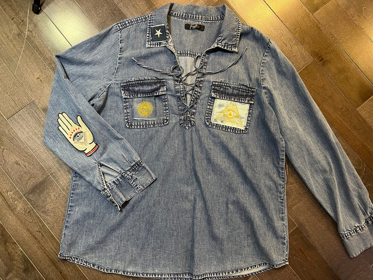 Protective PYRAMID EYE of Providence denim patch 2 X 2 Decal Iron On Pin Egyptian Masonic symbols frayed fringed edges Appliques & Patches