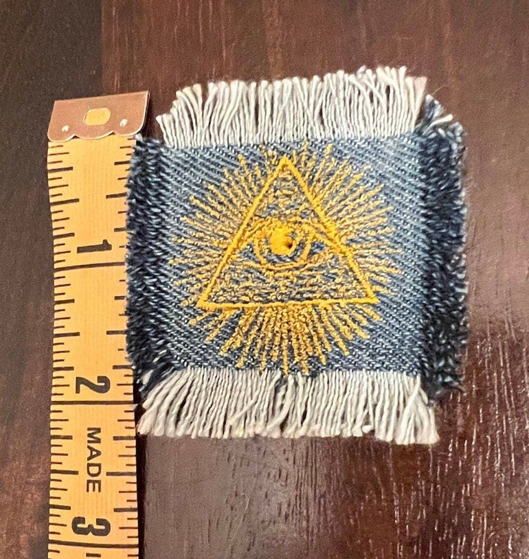 Protective PYRAMID EYE of Providence denim patch 2 X 2 Decal Iron On Pin Egyptian Masonic symbols frayed fringed edges Appliques & Patches