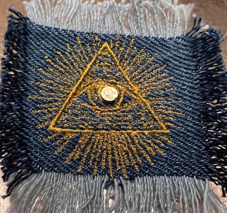 Protective PYRAMID EYE of Providence denim patch 2 X 2 Decal Iron On Pin Egyptian Masonic symbols frayed fringed edges Appliques & Patches