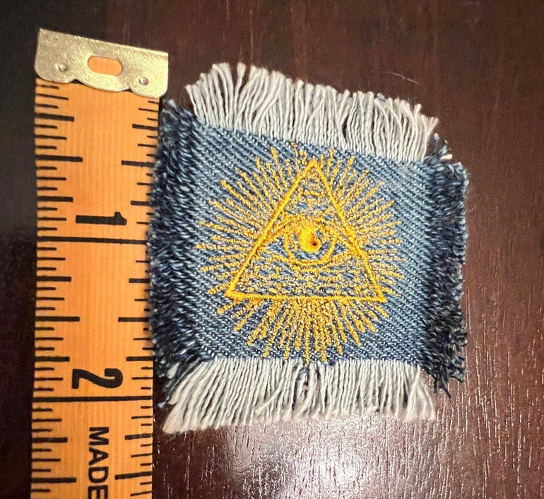 Protective PYRAMID EYE of Providence denim patch 2 X 2 Decal Iron On Pin Egyptian Masonic symbols frayed fringed edges Appliques & Patches
