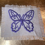 Purple BUTTERFLY white Linen SOULE PATCH - Lightweight thin Embroidered hand 2X2 Iron On decal patchwork butterflies lilac embroidery small Appliques & Patches