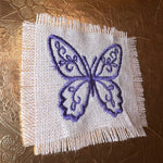 Purple BUTTERFLY white Linen SOULE PATCH - Lightweight thin Embroidered hand 2X2 Iron On decal patchwork butterflies lilac embroidery small Appliques & Patches