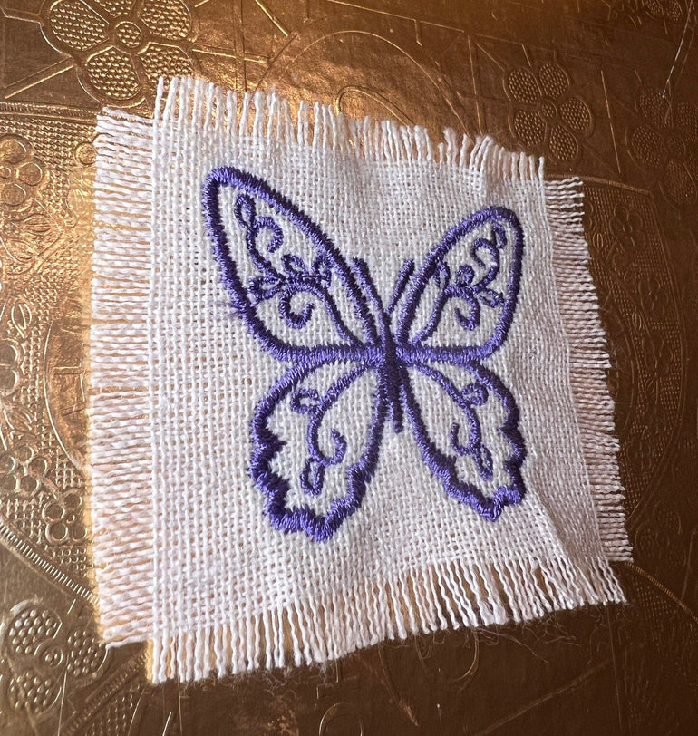Purple BUTTERFLY white Linen SOULE PATCH - Lightweight thin Embroidered hand 2X2 Iron On decal patchwork butterflies lilac embroidery small Appliques & Patches