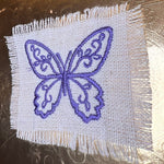Purple BUTTERFLY white Linen SOULE PATCH - Lightweight thin Embroidered hand 2X2 Iron On decal patchwork butterflies lilac embroidery small Appliques & Patches