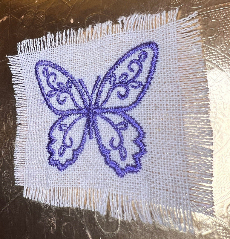 Purple BUTTERFLY white Linen SOULE PATCH - Lightweight thin Embroidered hand 2X2 Iron On decal patchwork butterflies lilac embroidery small Appliques & Patches