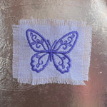 Purple BUTTERFLY white Linen SOULE PATCH - Lightweight thin Embroidered hand 2X2 Iron On decal patchwork butterflies lilac embroidery small Appliques & Patches