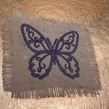 Purple BUTTERFLY white Linen SOULE PATCH - Lightweight thin Embroidered hand 2X2 Iron On decal patchwork butterflies lilac embroidery small Appliques & Patches