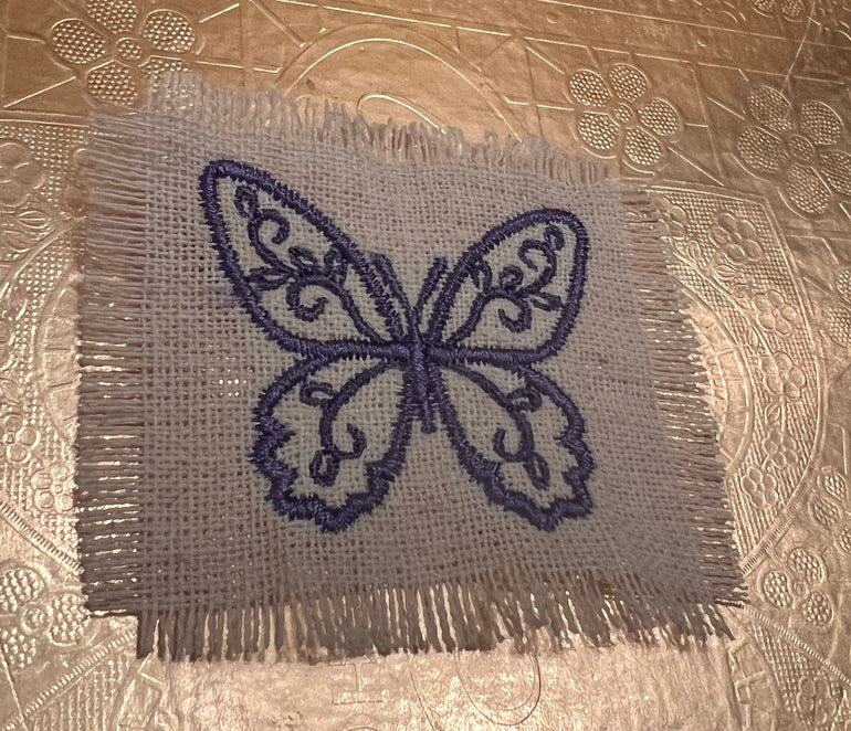 Purple BUTTERFLY white Linen SOULE PATCH - Lightweight thin Embroidered hand 2X2 Iron On decal patchwork butterflies lilac embroidery small Appliques & Patches
