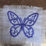 Purple BUTTERFLY white Linen SOULE PATCH - Lightweight thin Embroidered hand 2X2 Iron On decal patchwork butterflies lilac embroidery small Appliques & Patches
