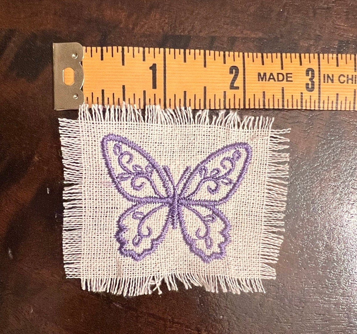 Purple BUTTERFLY white Linen SOULE PATCH - Lightweight thin Embroidered hand 2X2 Iron On decal patchwork butterflies lilac embroidery small Appliques & Patches