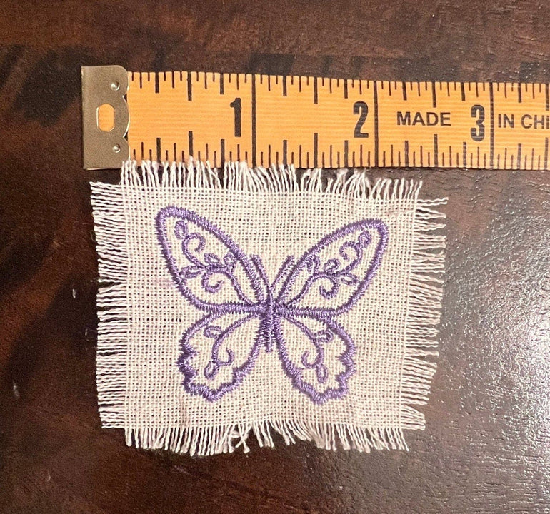 Purple BUTTERFLY white Linen SOULE PATCH - Lightweight thin Embroidered hand 2X2 Iron On decal patchwork butterflies lilac embroidery small Appliques & Patches