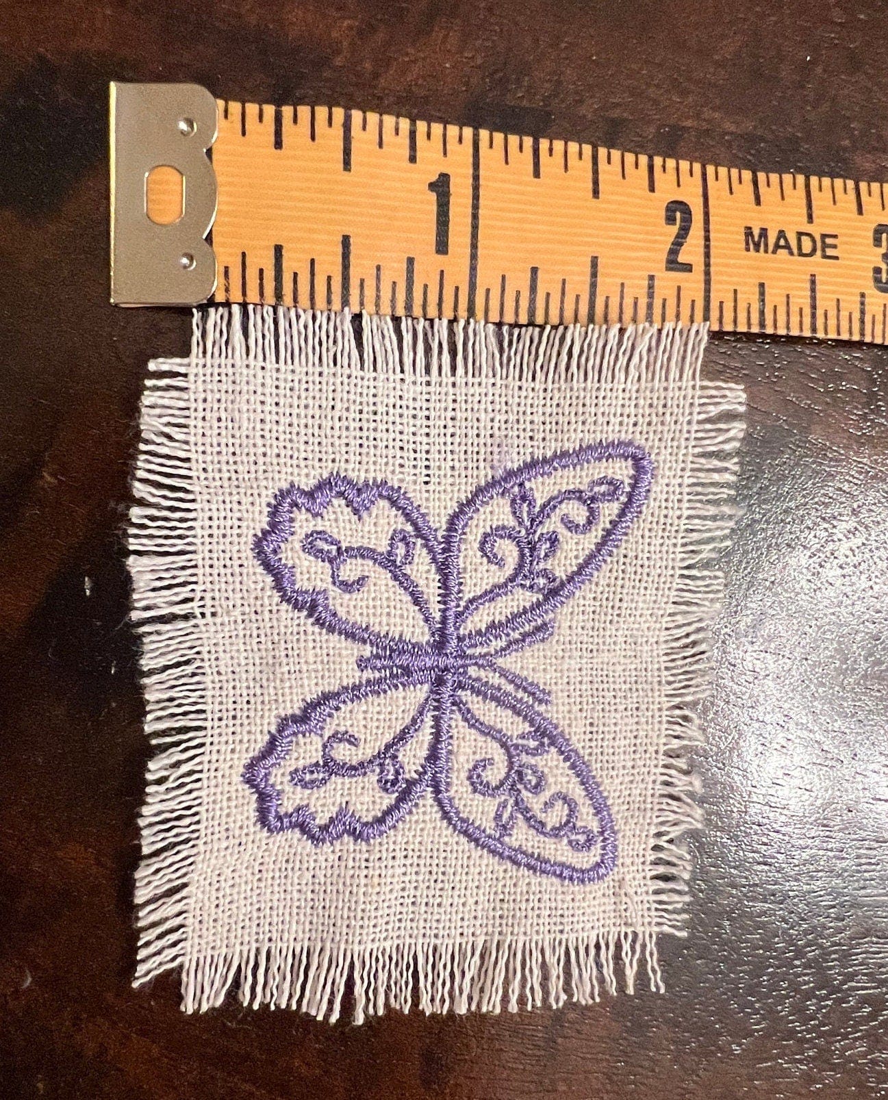 Purple BUTTERFLY white Linen SOULE PATCH - Lightweight thin Embroidered hand 2X2 Iron On decal patchwork butterflies lilac embroidery small Appliques & Patches