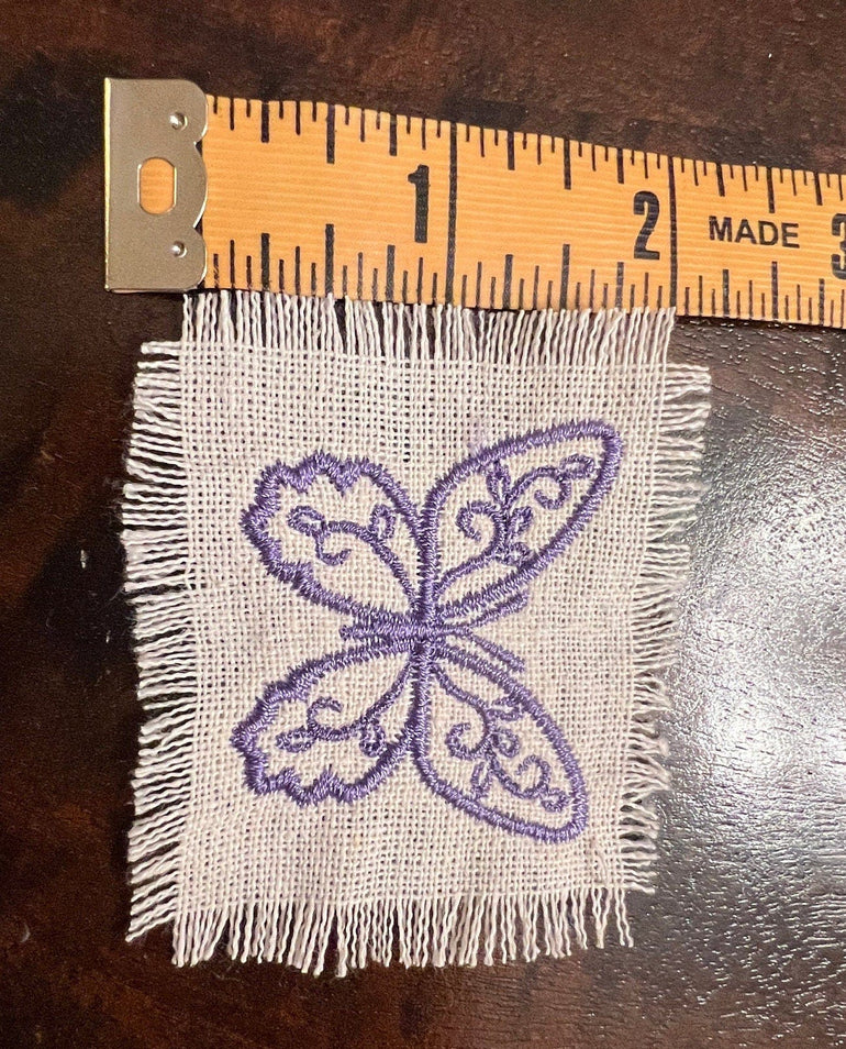 Purple BUTTERFLY white Linen SOULE PATCH - Lightweight thin Embroidered hand 2X2 Iron On decal patchwork butterflies lilac embroidery small Appliques & Patches