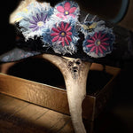 PURPLE FLOWER fringe Pin DECAL tie tack Handmade Embroidered Bleached Denim Frayed Lapel Patch Pin included art iron on unique ironon Brooches & Lapel Pins