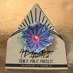 PURPLE FLOWER fringe Pin DECAL tie tack Handmade Embroidered Bleached Denim Frayed Lapel Patch Pin included art iron on unique ironon Brooches & Lapel Pins