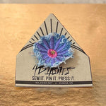 PURPLE FLOWER fringe Pin DECAL tie tack Handmade Embroidered Bleached Denim Frayed Lapel Patch Pin included art iron on unique ironon Brooches & Lapel Pins