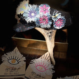 PURPLE FLOWER fringe Pin DECAL tie tack Handmade Embroidered Bleached Denim Frayed Lapel Patch Pin included art iron on unique ironon Brooches & Lapel Pins
