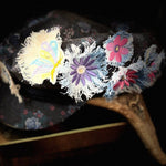 PURPLE FLOWER fringe Pin DECAL tie tack Handmade Embroidered Bleached Denim Frayed Lapel Patch Pin included art iron on unique ironon Brooches & Lapel Pins