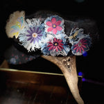 PURPLE FLOWER fringe Pin DECAL tie tack Handmade Embroidered Bleached Denim Frayed Lapel Patch Pin included art iron on unique ironon Brooches & Lapel Pins