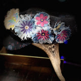 PURPLE FLOWER fringe Pin DECAL tie tack Handmade Embroidered Bleached Denim Frayed Lapel Patch Pin included art iron on unique ironon Brooches & Lapel Pins