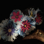 PURPLE FLOWER fringe Pin DECAL tie tack Handmade Embroidered Bleached Denim Frayed Lapel Patch Pin included art iron on unique ironon Brooches & Lapel Pins