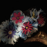 PURPLE FLOWER fringe Pin DECAL tie tack Handmade Embroidered Bleached Denim Frayed Lapel Patch Pin included art iron on unique ironon Brooches & Lapel Pins