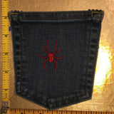 Red Spider HOT POCKET - OOAK embroidered denim pocket patch 5X4 Iron On embroidery patches Appliques & Patches
