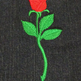 ROSE SOULE PATCH - Red Long Stem Iron On Embroidered Indigo Denim pocket patch 4 X 7.5 Appliques & Patches