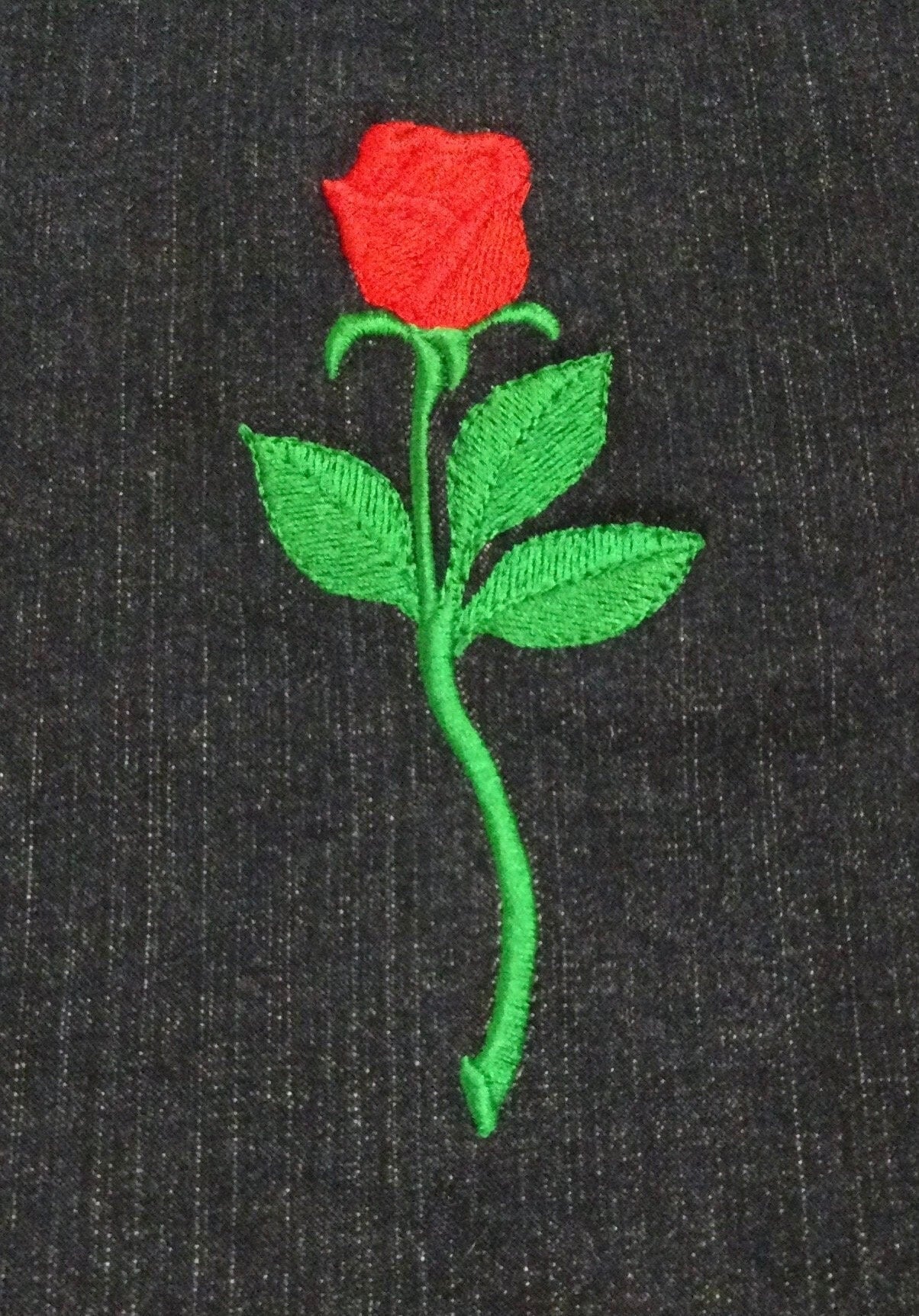 ROSE SOULE PATCH - Red Long Stem Iron On Embroidered Indigo Denim pocket patch 4 X 7.5 Appliques & Patches