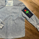 ROSE SOULE PATCH - Red Long Stem Iron On Embroidered Indigo Denim pocket patch 4 X 7.5 Appliques & Patches