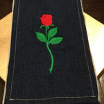 ROSE SOULE PATCH - Red Long Stem Iron On Embroidered Indigo Denim pocket patch 4 X 7.5 Appliques & Patches
