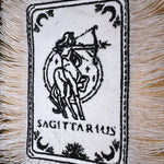 SAGITARIUS Zodiac Tarot SOULE PATCH art Iron On white denim patch 4 X 6 black embroidered Tarrot Decal Blue Jean Fringed Fray edges handmade Tarot Cards
