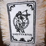 SAGITARIUS Zodiac Tarot SOULE PATCH art Iron On white denim patch 4 X 6 black embroidered Tarrot Decal Blue Jean Fringed Fray edges handmade Tarot Cards