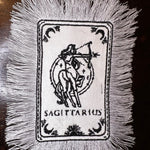 SAGITARIUS Zodiac Tarot SOULE PATCH art Iron On white denim patch 4 X 6 black embroidered Tarrot Decal Blue Jean Fringed Fray edges handmade Tarot Cards
