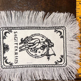 SAGITARIUS Zodiac Tarot SOULE PATCH art Iron On white denim patch 4 X 6 black embroidered Tarrot Decal Blue Jean Fringed Fray edges handmade Tarot Cards