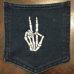SKELETON Halloween Peace HOT POCKET patch Indigo Denim Handmade Sew-On Appliques & Patches
