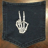 SKELETON Halloween Peace HOT POCKET patch Indigo Denim Handmade Sew-On Appliques & Patches