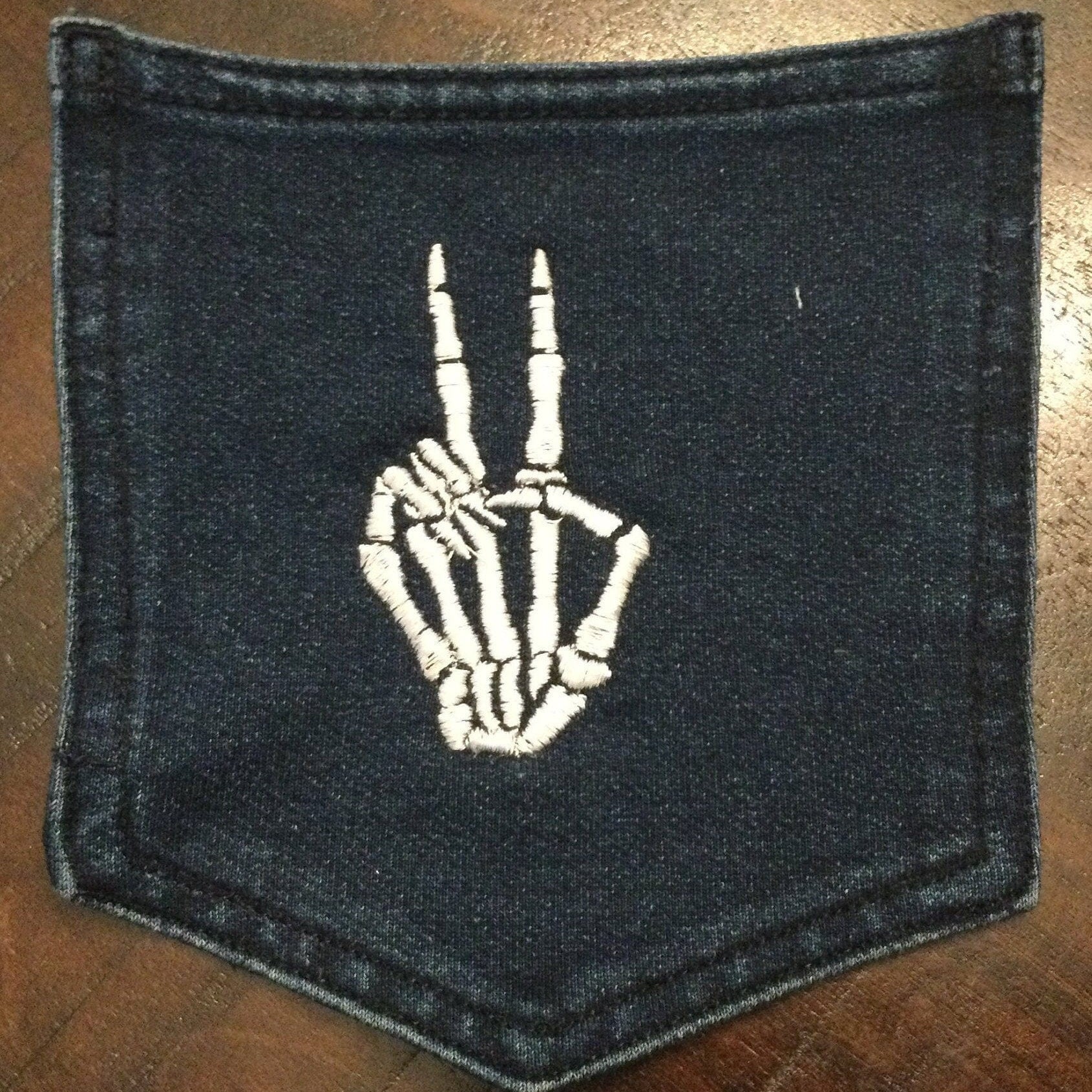 SKELETON Halloween Peace HOT POCKET patch Indigo Denim Handmade Sew-On Appliques & Patches