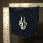 SKELETON Halloween Peace HOT POCKET patch Indigo Denim Handmade Sew-On Appliques & Patches